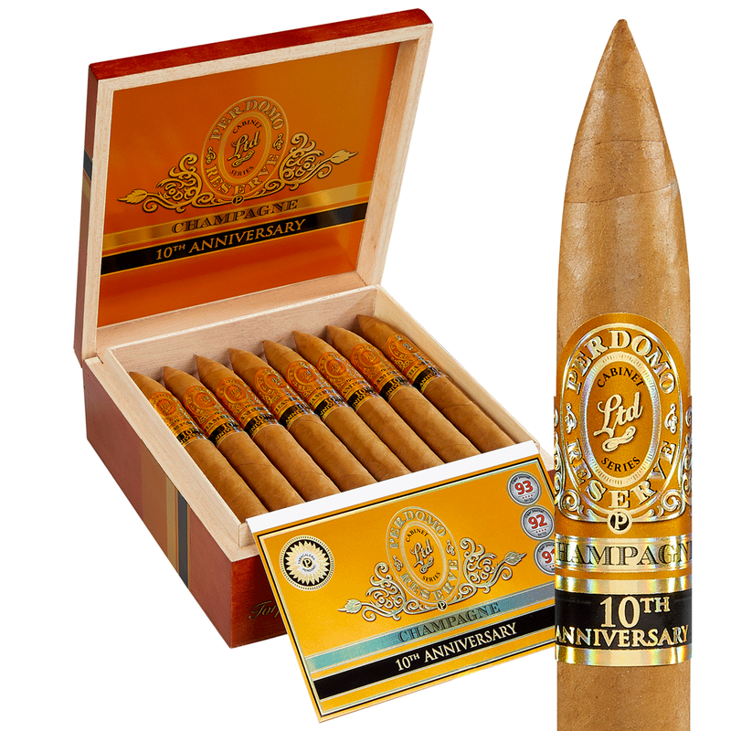 Perdomo Reserve 10th Anniversary Champagne Cigars Torpedo Box of 25