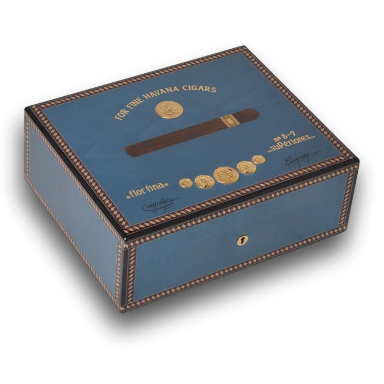 Elie Bleu Medals 75-Cigar Desktop Humidor | Blue