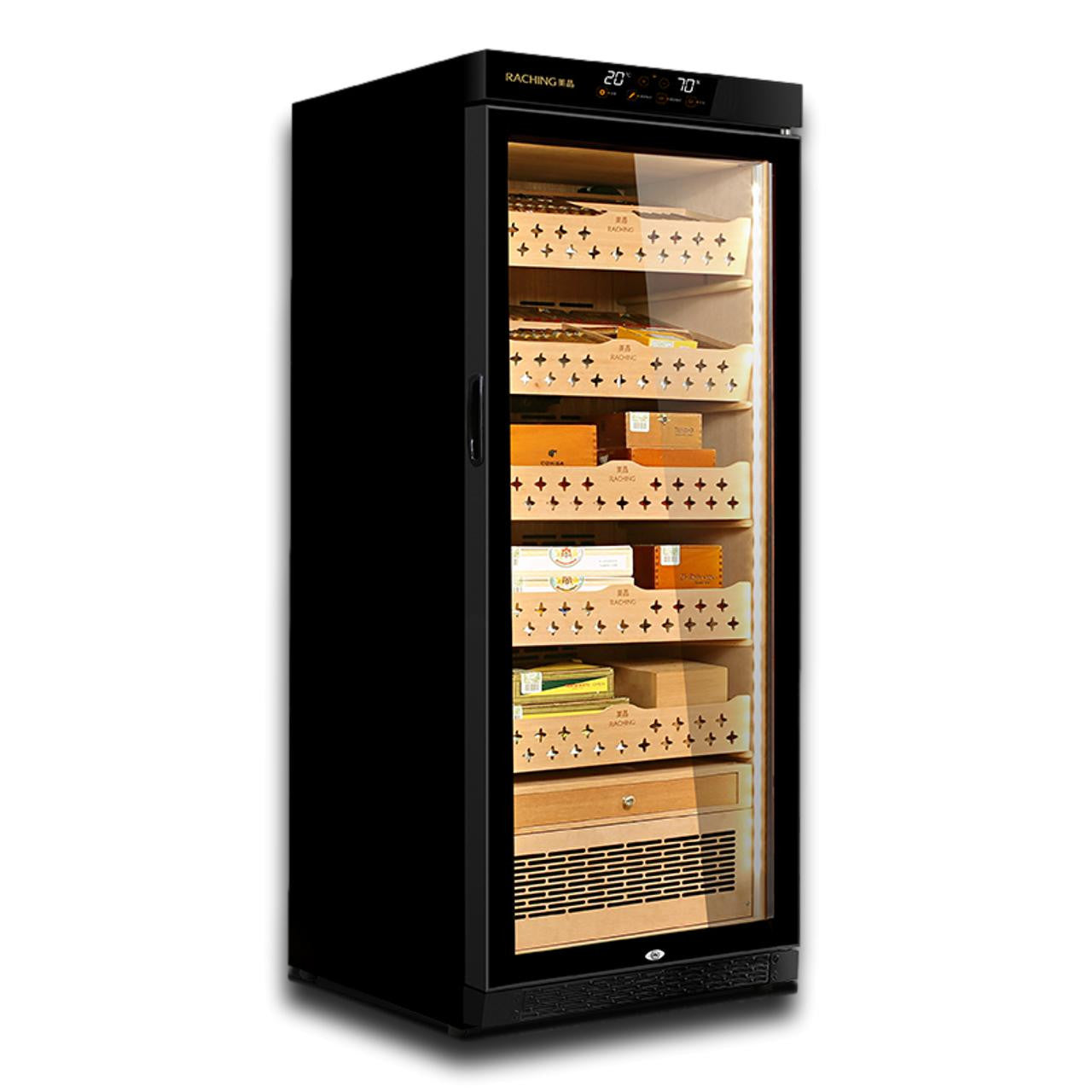 Raching MON1800A Climate Control Black Wood 1,200-Cigar Electric Humidor | Without Ammonia Removal