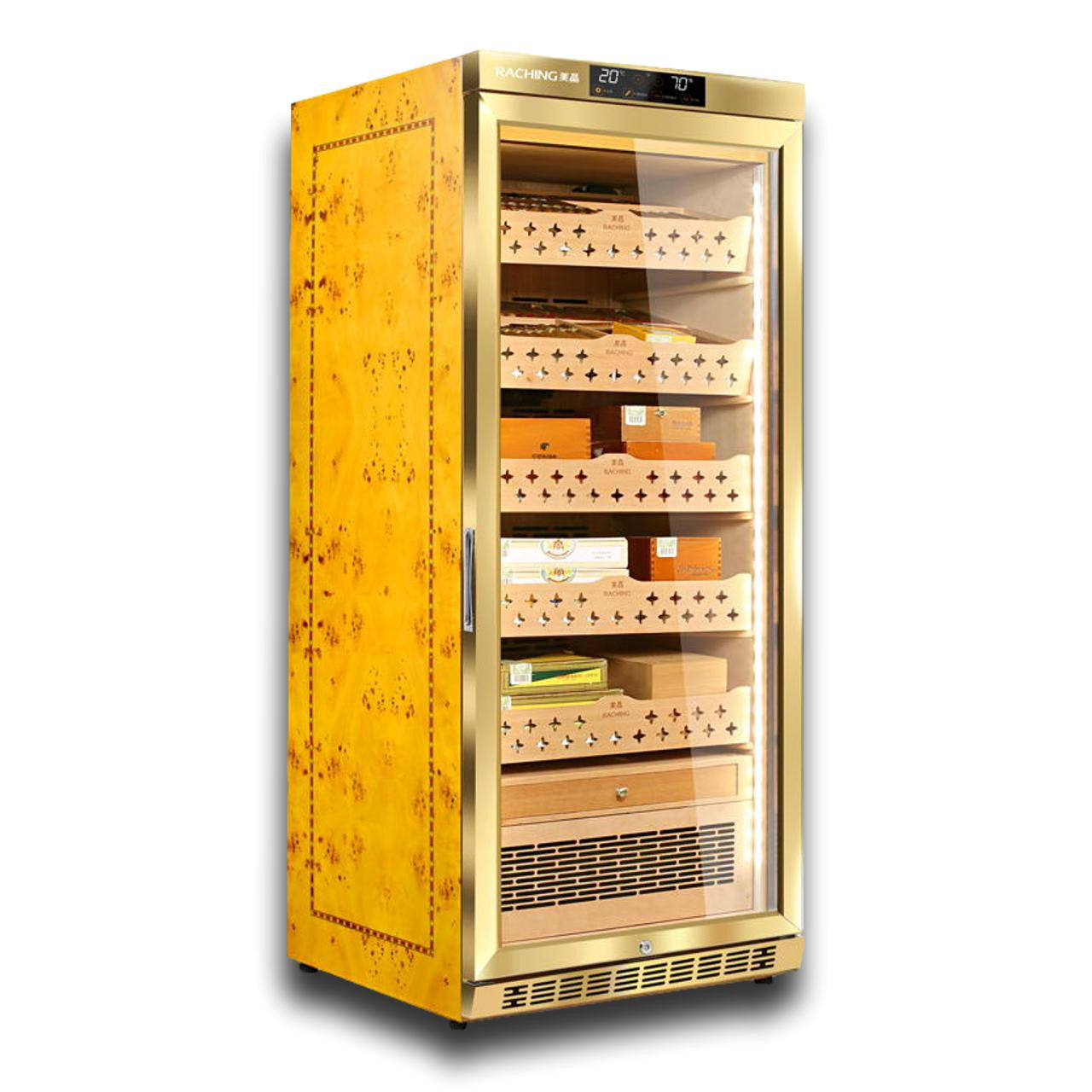 Raching MON1800A Climate Control Gold Burl 1,200-Cigar Electric Humidor | Without Ammonia Removal