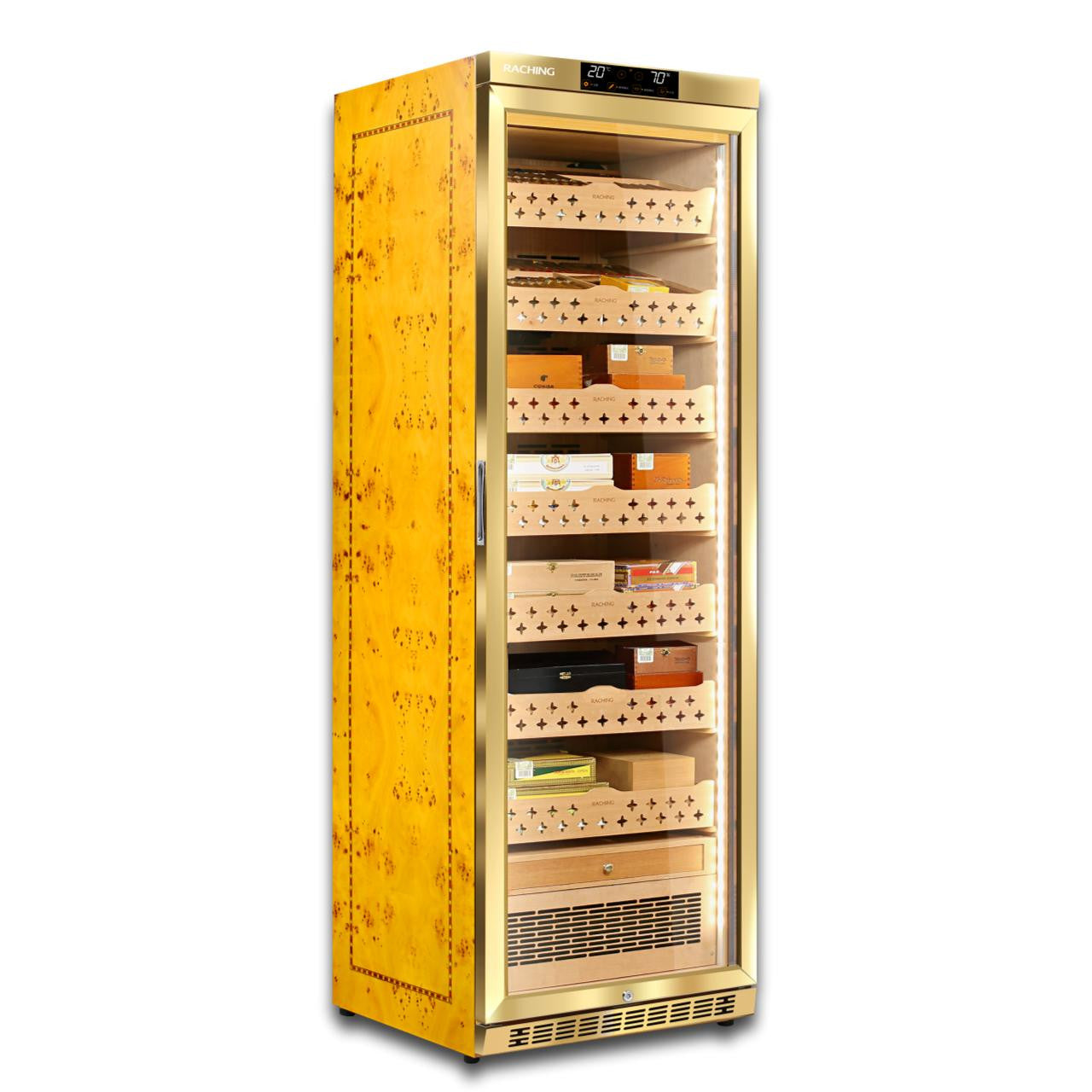 Raching MON3800A Climate Control Gold Burl 1,800-Cigar Electric Humidor | Without Ammonia Removal