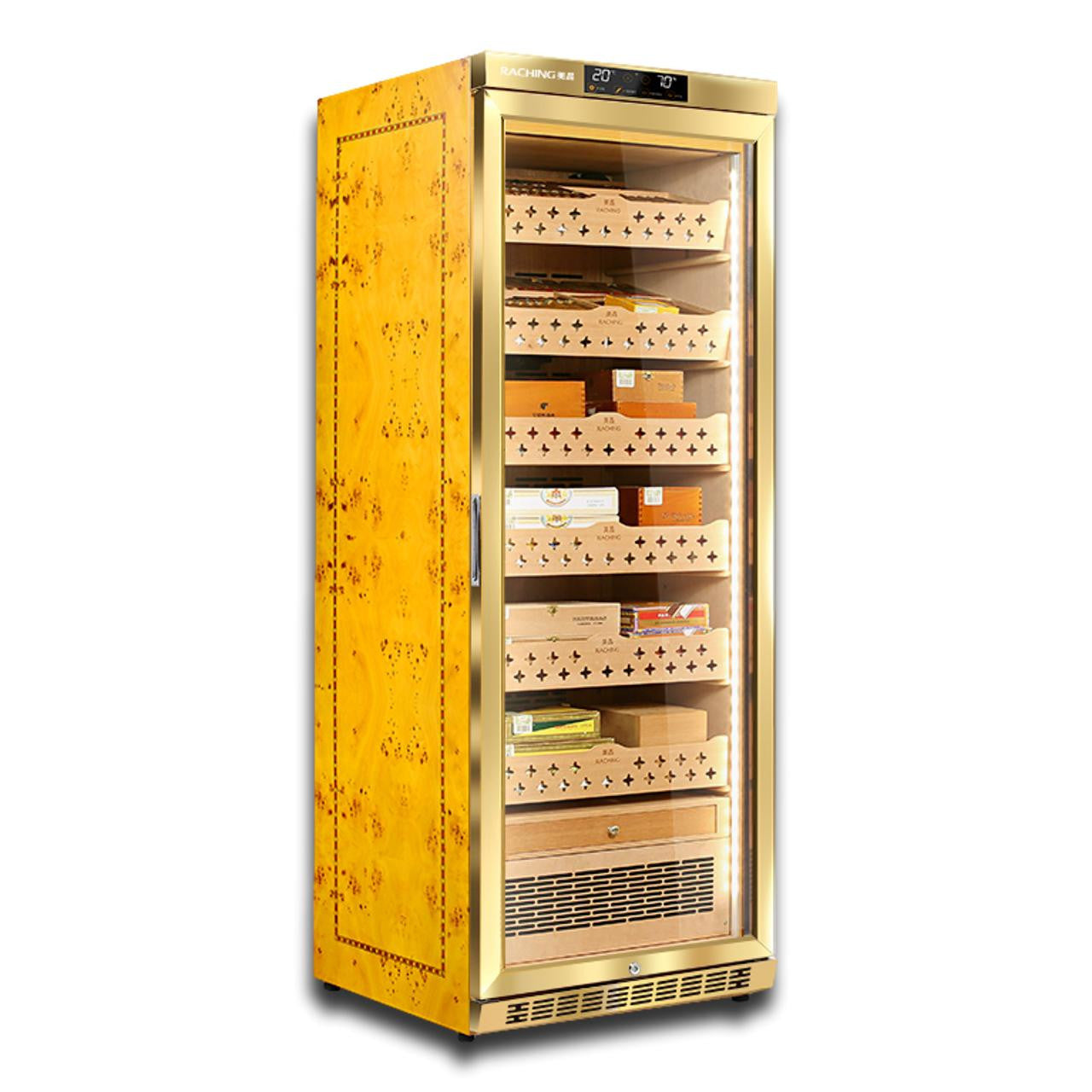Raching MON2800A Climate Control Gold Burl 1,500-Cigar Electric Humidor | Without Ammonia Removal