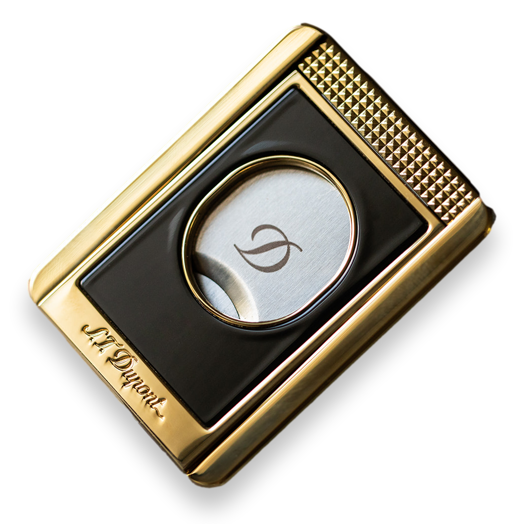 S.T. Dupont Guillotine Double-Blade Cigar Cutters with Cigar Stand | Black Gold