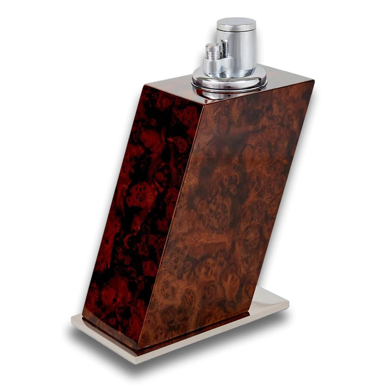 Elie Bleu Walnut Burl Classic Wood Torch Flame Triple Jet Tabletop Cigar Lighter
