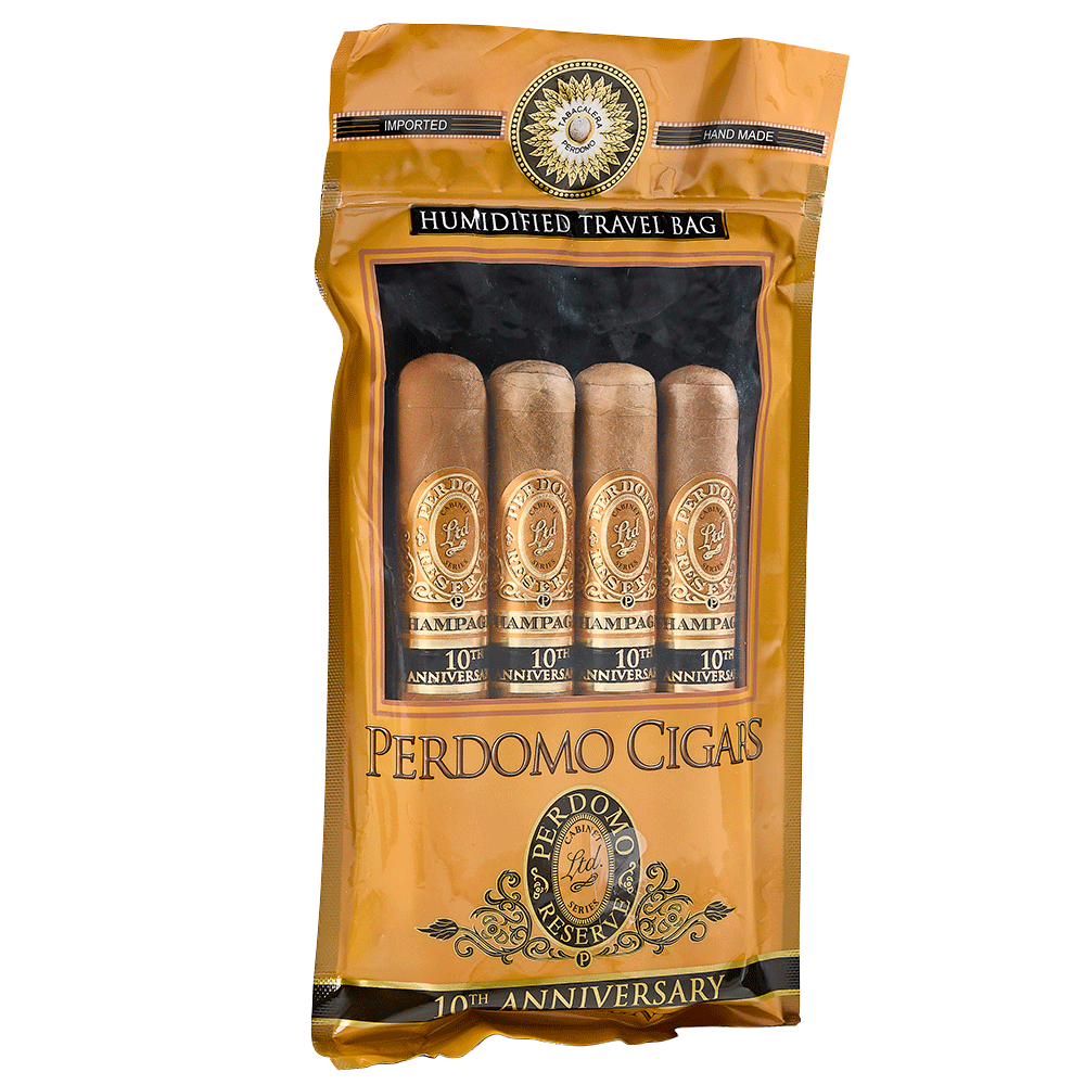 Perdomo 4-Pack Humidified Bag - 10th Anniversary Champagne | Perdomo 4-Pack Humidified Bag - 10th Anniversary Champagne | 4 Cigars