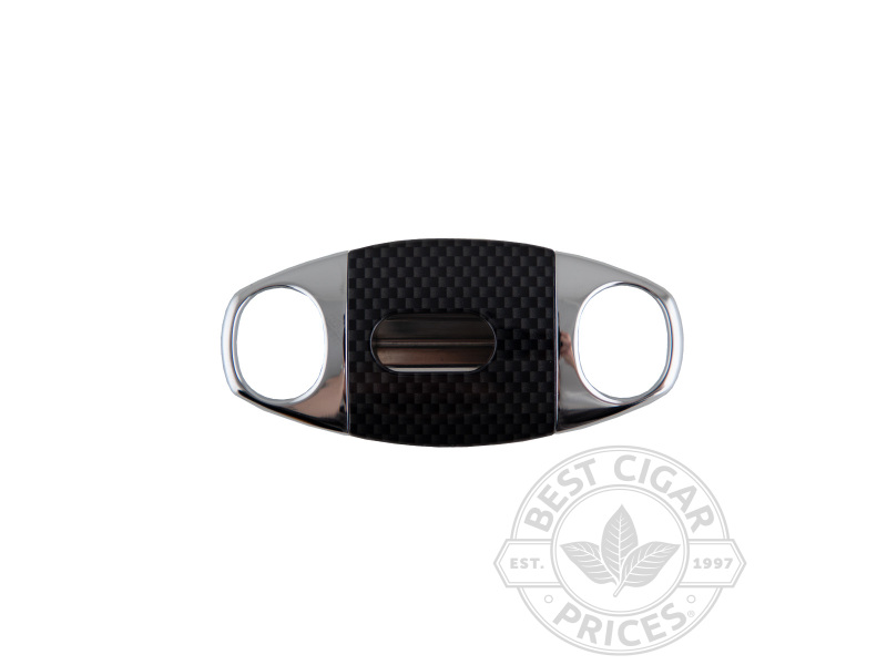 Lotus Serrated V-Cut Cigar Cutter- Black Carbon Fiber And Chrome - Box of 20