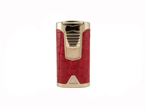 Rocky Patel Statesman Triple Flame Lighter - Gold & Red Leather