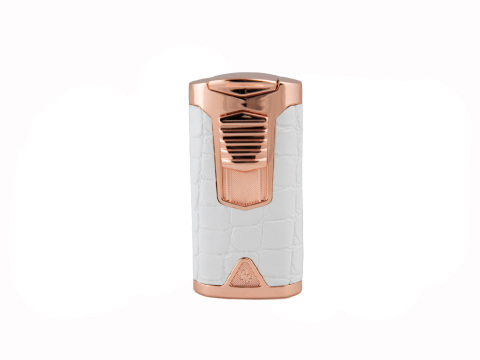 Rocky Patel Statesman Triple Flame Lighter - Rose Gold & White Leather