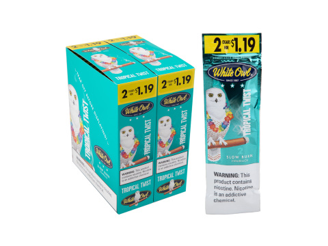 White Owl Cigarillos Tropical Twist 2 For $1.19 Pre-Priced Upright - Carton - 60 Total Cigars