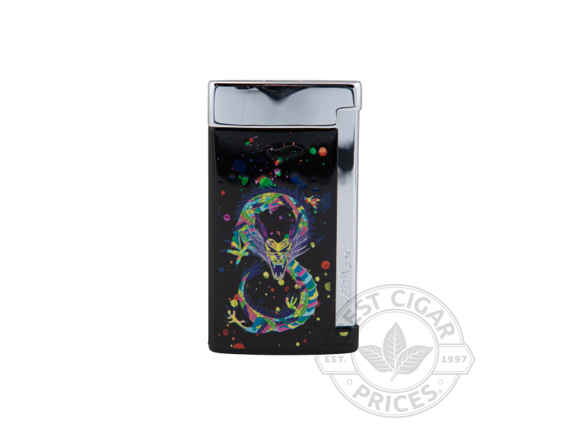 Slim 7 Torch Lighter By S.T. Dupont - Black And Chrome Dragon - Box of 20