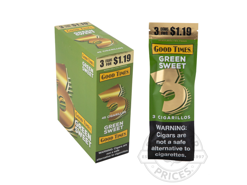 Good Times Green Sweet Foil Fresh 3 For $1.19 Cigarillos - Carton - 45 Total Cigars