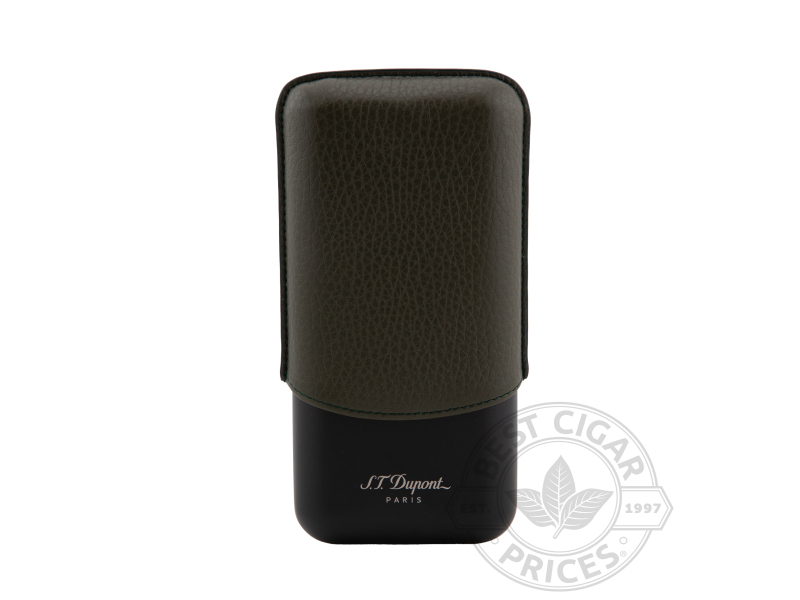 Metal Base 3 Cigar Case By S.T. Dupont- Khaki Leather - Box of 20