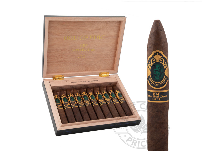God Of Fire KPP Never Back Down Piramide 58 Black Lacquer Travel Humidor By Prometheus - 10 Cigars in Humidor