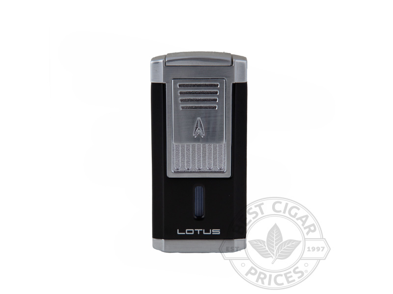 Lotus Duke Triple Torch Lighter With Fold-out Guillotine Cutter - Black Matte & Chrome - Box of 20