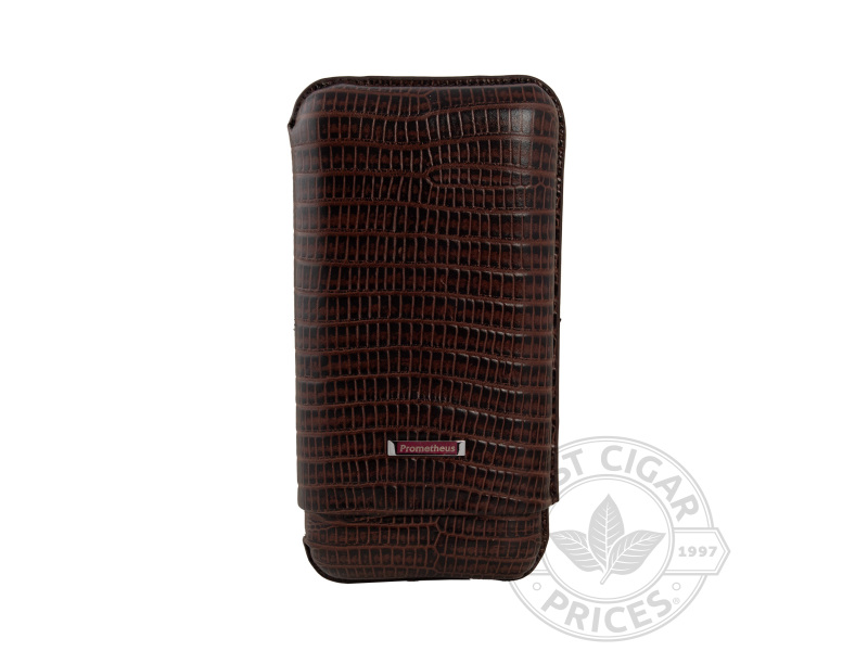 Tejus Brown Large Ring Gauge Leather Cigar Case By Prometheus - Box of 20