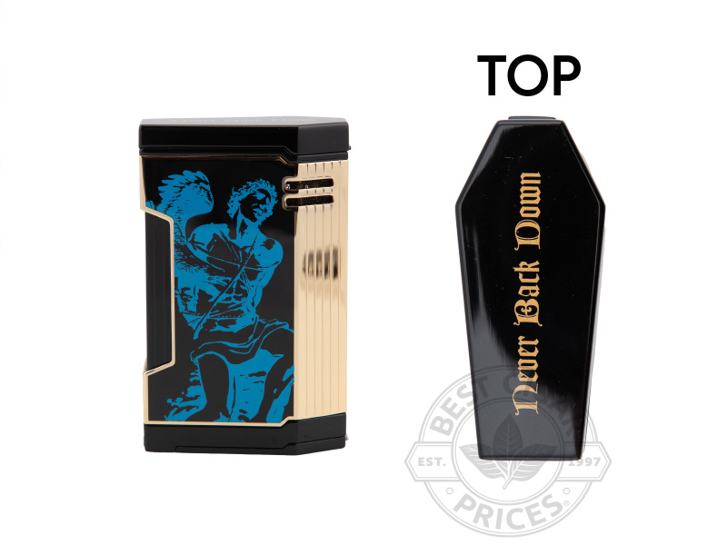 Prometheus God Of Fire Never Back Down Limited Edition 2024 Magma T Lighter - Blue On Black Lacquer - Box of 20