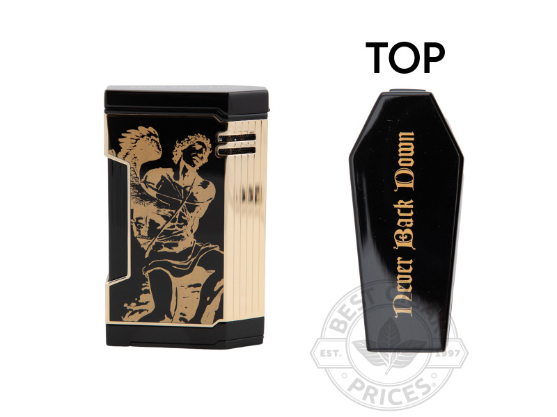 Prometheus God Of Fire Never Back Down Limited Edition 2024 Magma T Lighter - Gold On Black Lacquer - Box of 20