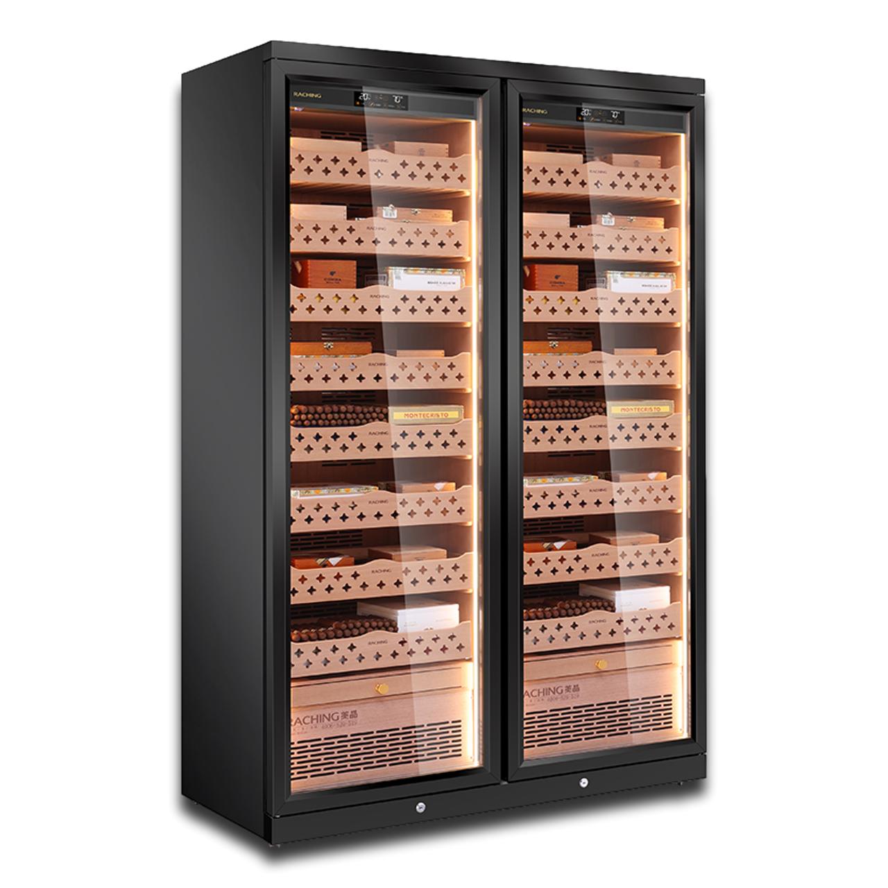 Raching CD1200 Climate Control Stainless Steel Double Door 3,200-Cigar Electric Humidor | Black Titanium