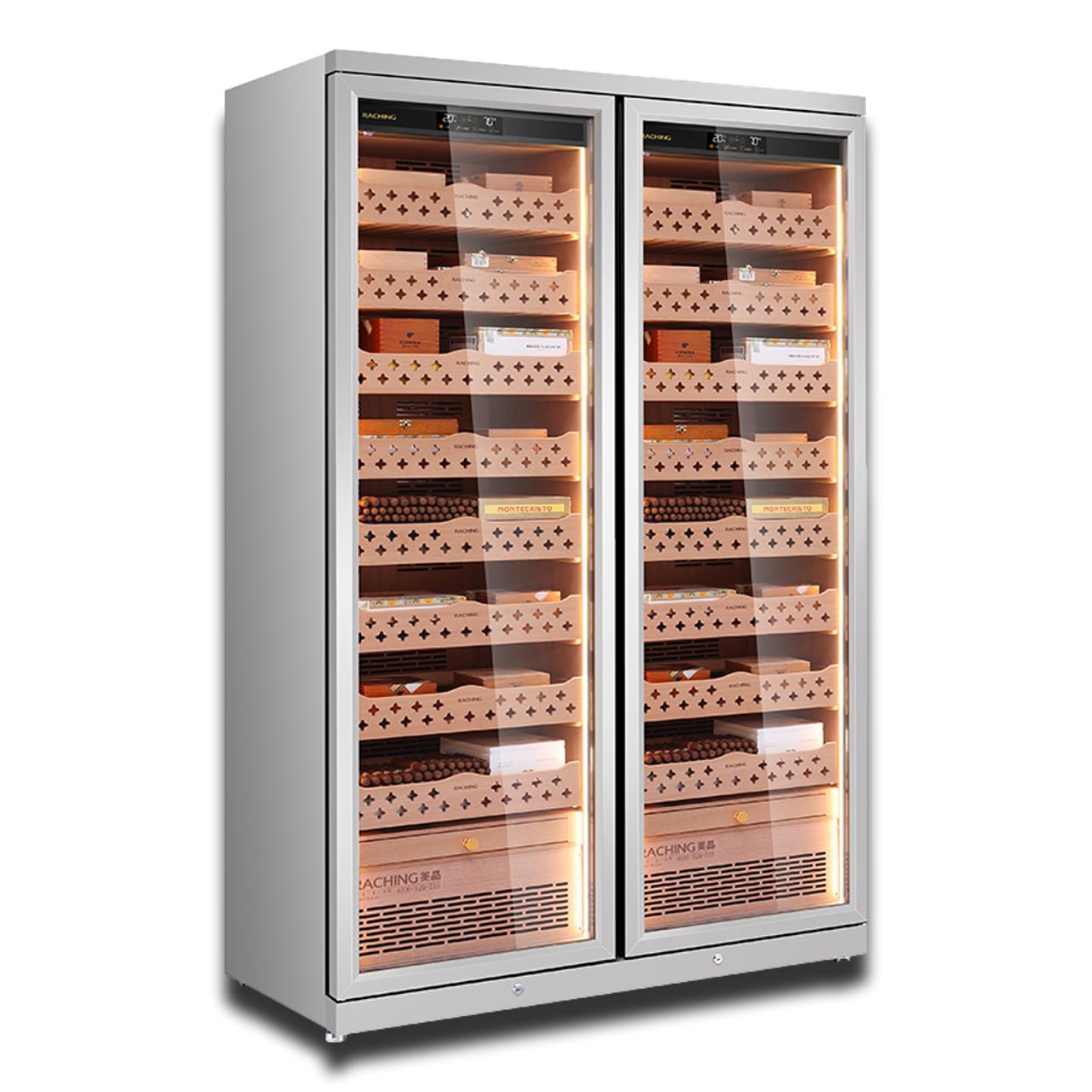 Raching CD1200 Climate Control Stainless Steel Double Door 3,200-Cigar Electric Humidor | Silver