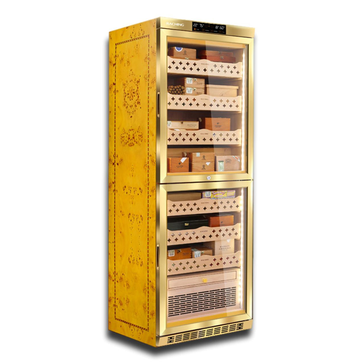 Raching MON3800B Climate Control Gold Burl 1,800-Cigar Electric Humidor