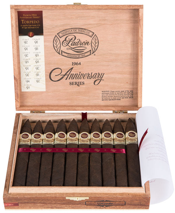 Padron Anniversario Serie 1964 Torpedo | Padron 1964 Anniversary Torpedo Natural (6" X 52) | Box of 20