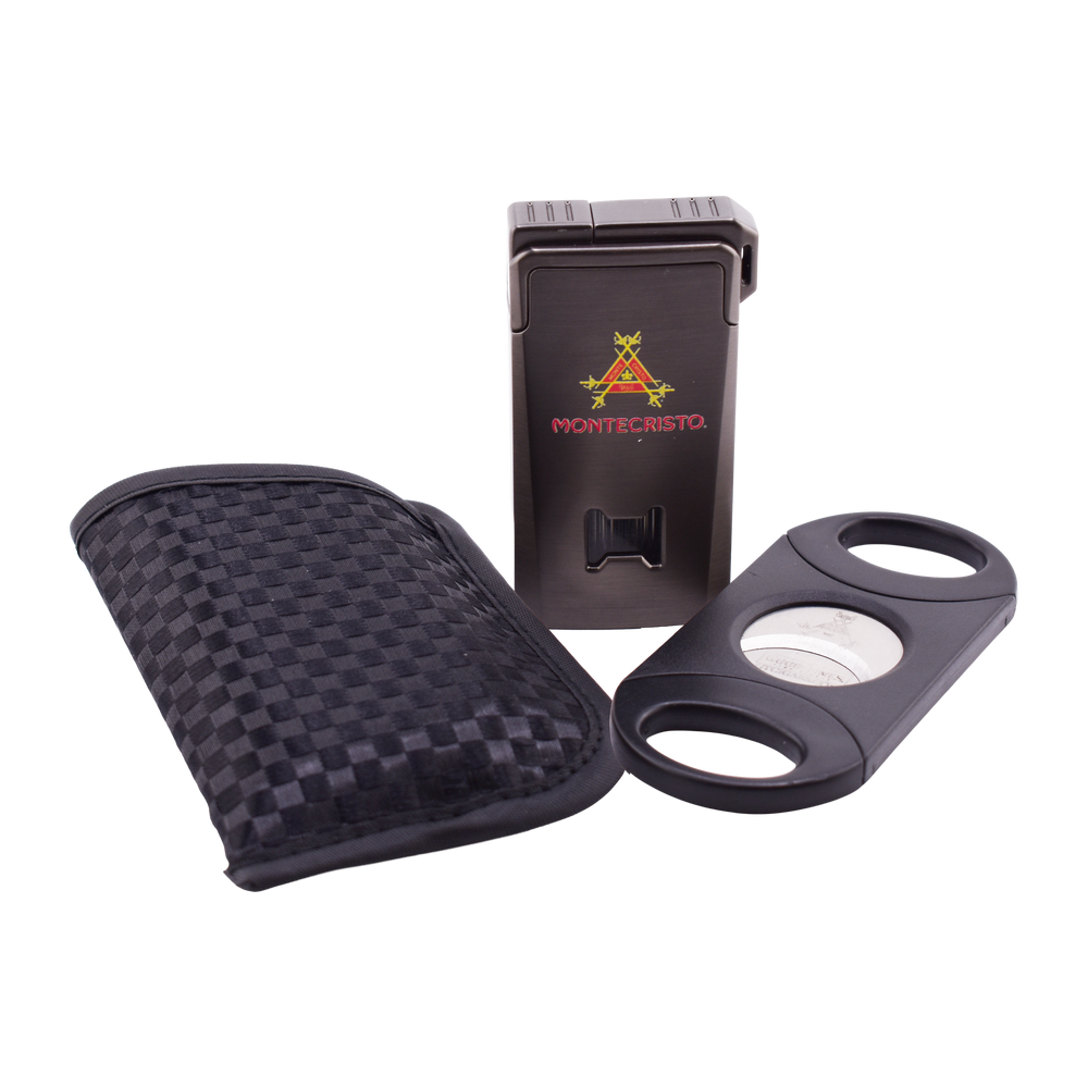 GT Cigars and Montecristo Dual Flame Lighter + Branded Cutter