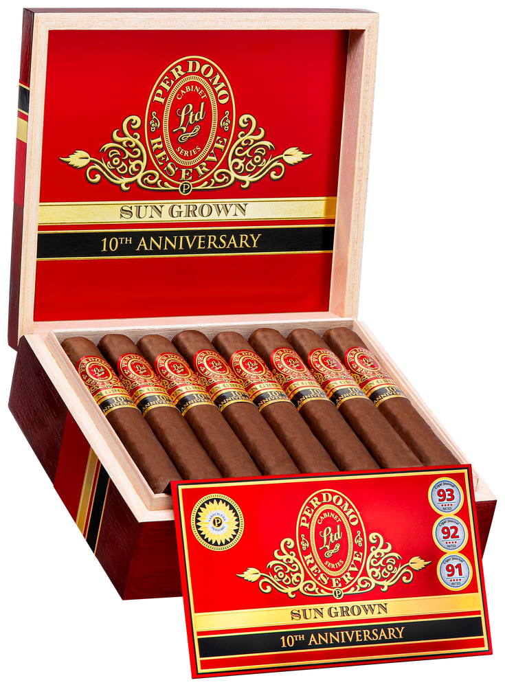 Perdomo Reserve 10th Anniversary Box-Pressed Sun-Grown | Figurado (4.7"x56) | Box of 25