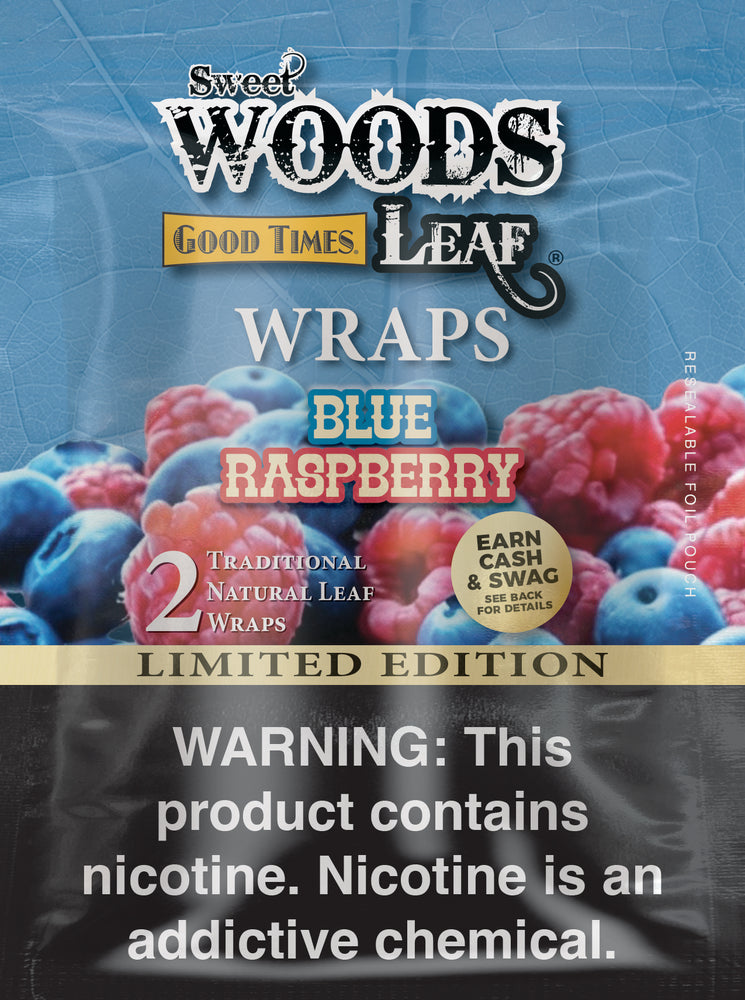 Sweet Woods Blue Raspberry | Leaf Wraps | Box of 40