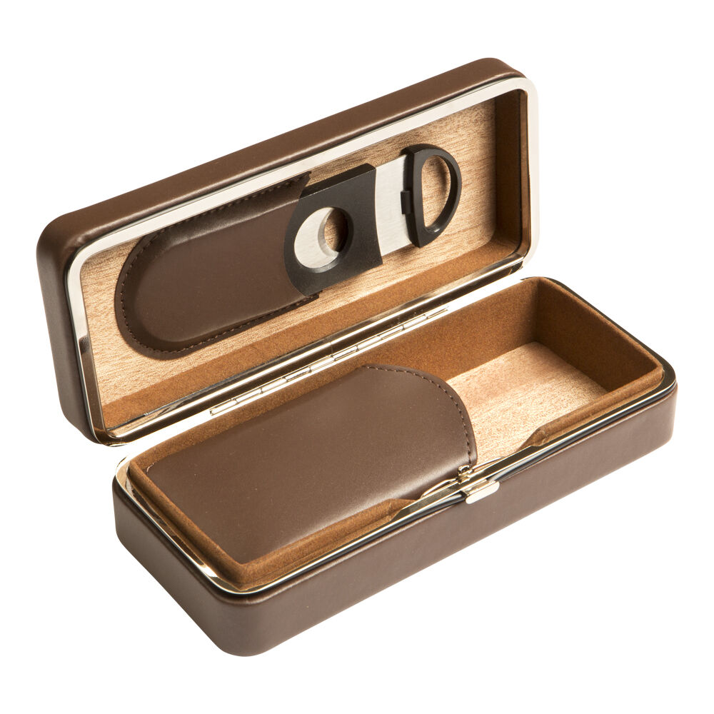 Prestige Cigar Cases | Brown 3 Cigar Case with Cutter | Default
