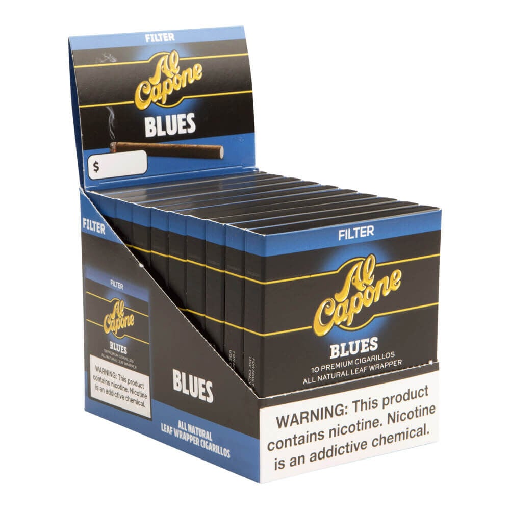 Al Capone Cigarillos | Blues Filtered 3 | 10 Packs of 10 (100 total)