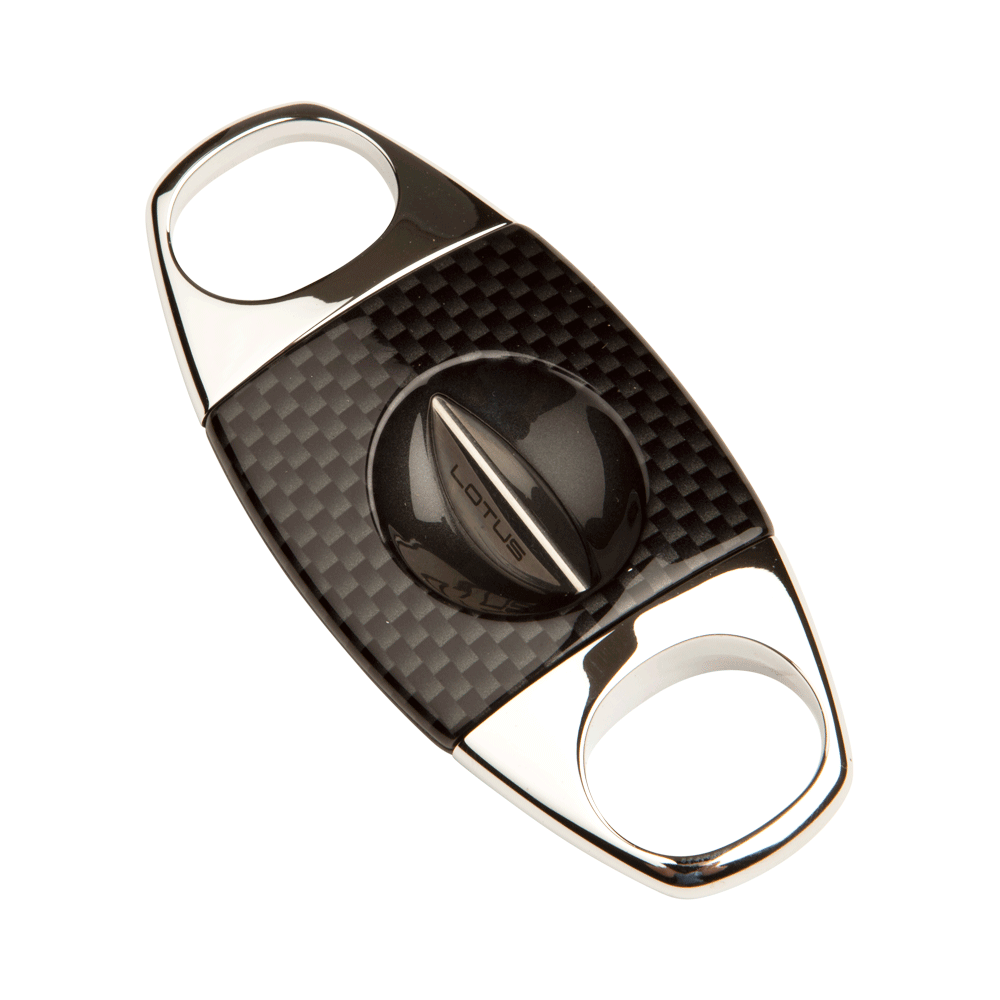 Lotus Cigar Cutters | Black Carbon Fiber & Chrome Jaws V-Cut | Default