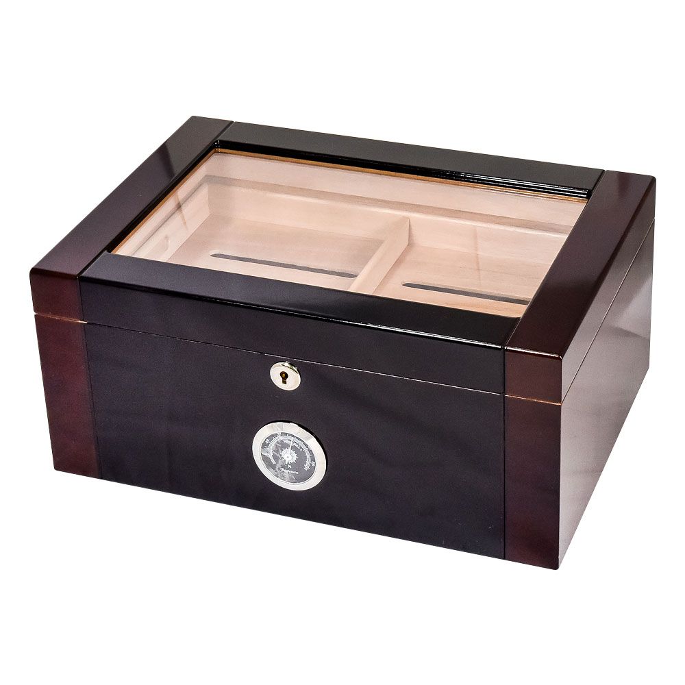 Berkeley II 100 Ct. 2-tone High Gloss Glass Top & External Blck Hygro - Single of 1