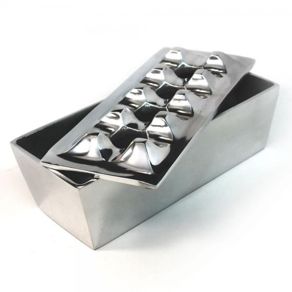 Polished Metal Rectangular Grid Ashtray - Single of 1