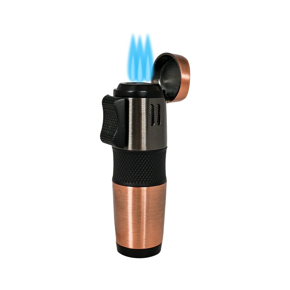 Vertigo Oculus Triple Torch Lighter with Cigar Rest and Punch - Gunmetal