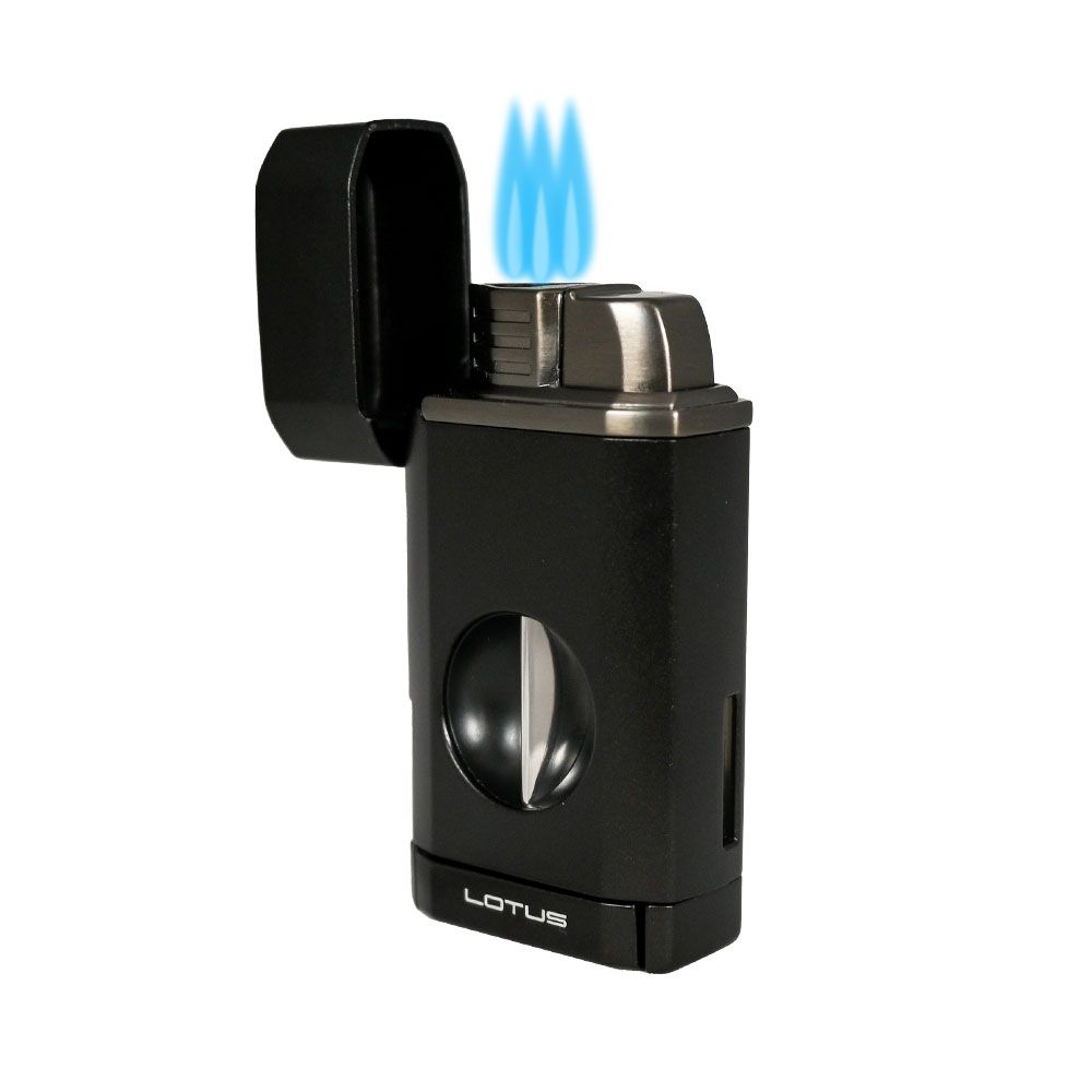 Lotus Rocket Triple Torch Lighter with V-Cutter - Black