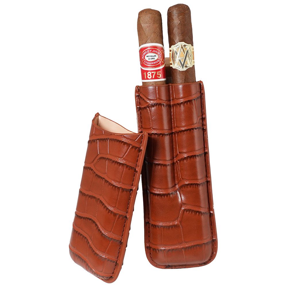 Capri Classic Collection 2 Finger Leather Cigar Case Brown - Single of 1