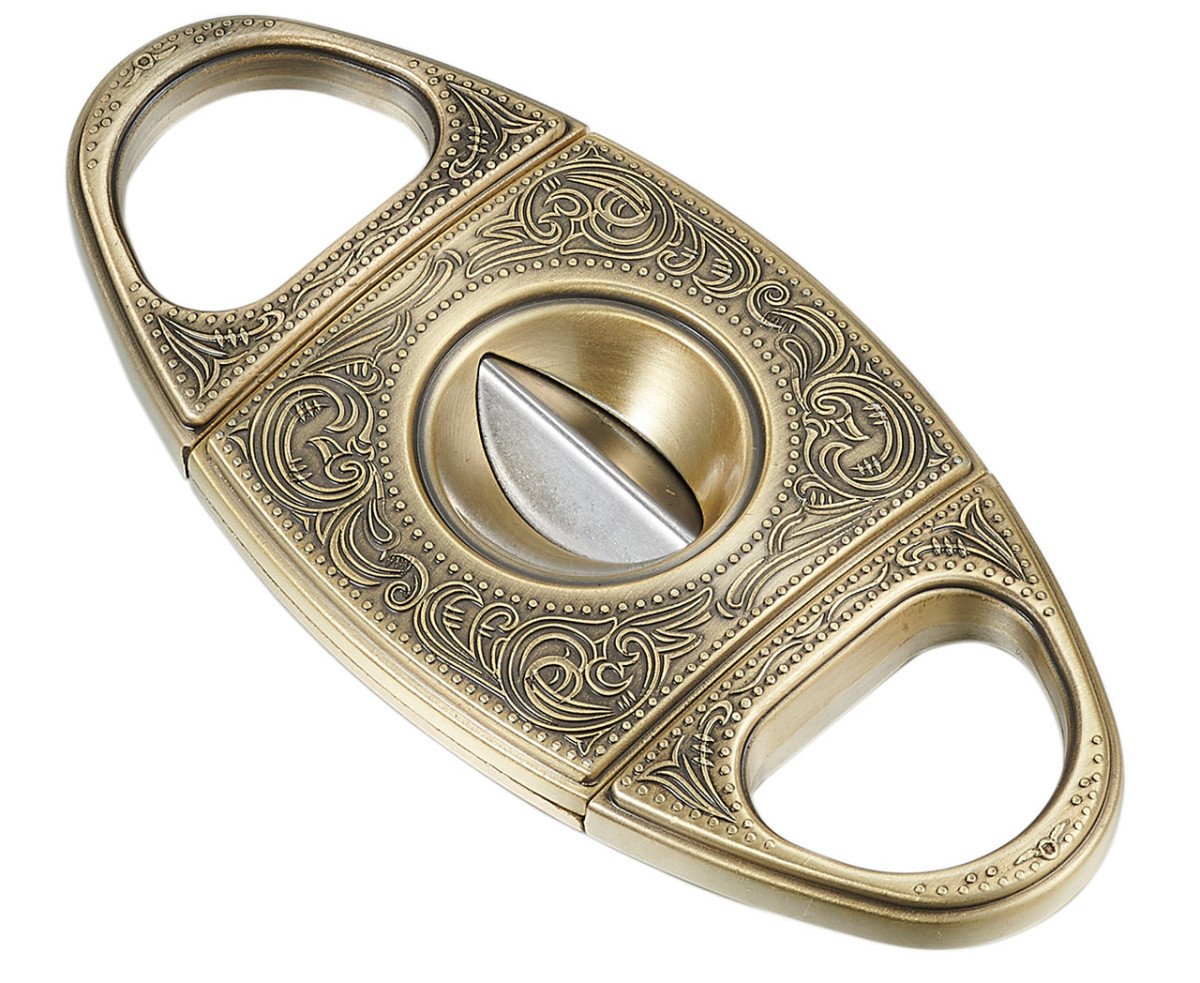 Wild West V Antique Gold Wedge Cigar Cutter