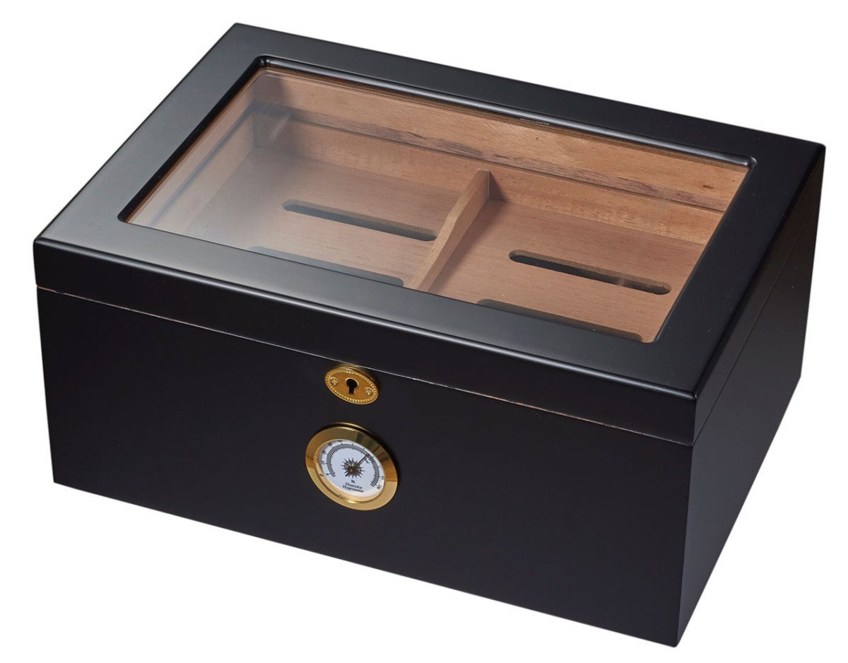 Rainier Glass Top with Black Matte Finish Cigar Humidor