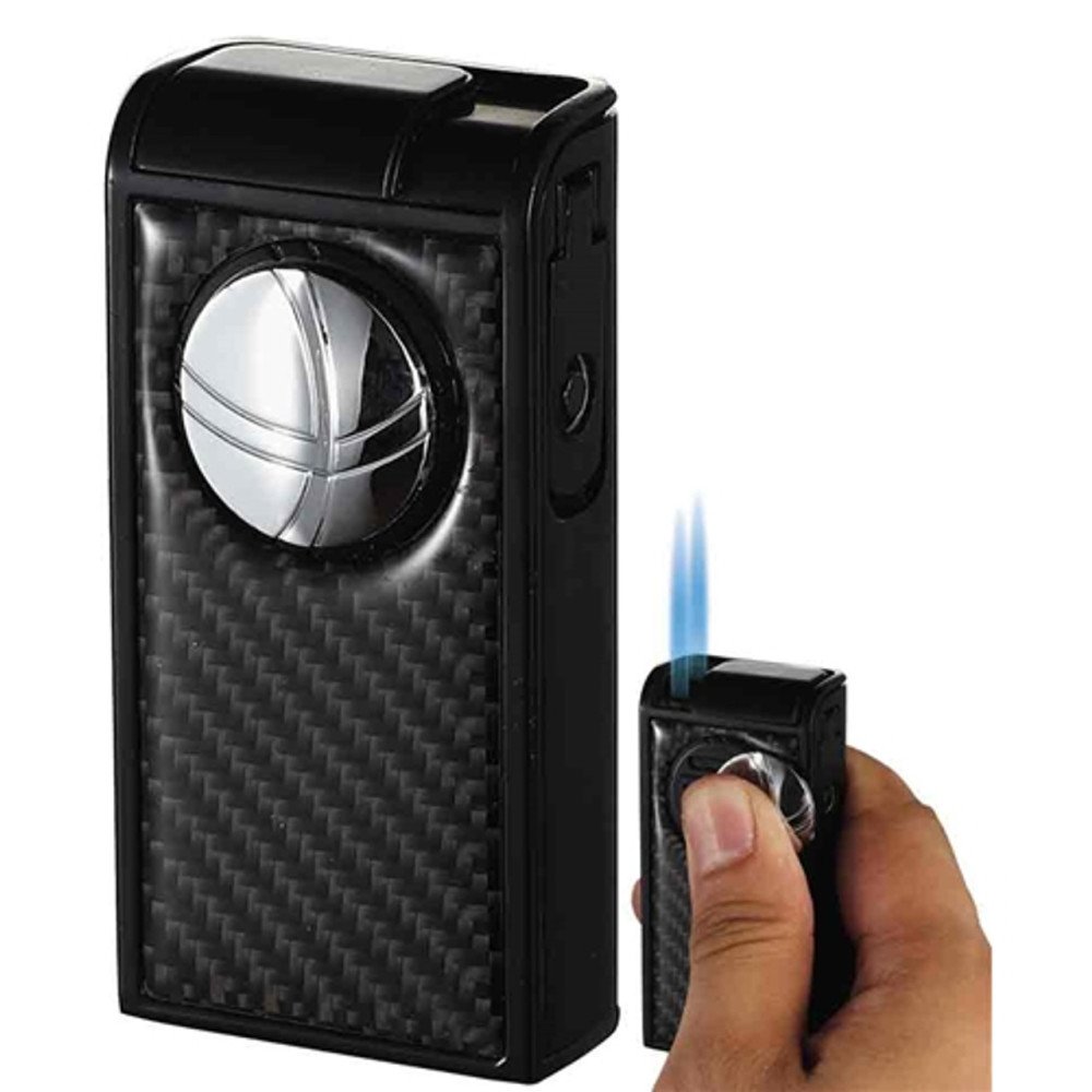 Infinity Double Jet Carbon Fiber Black Cigar Lighter VLR501409