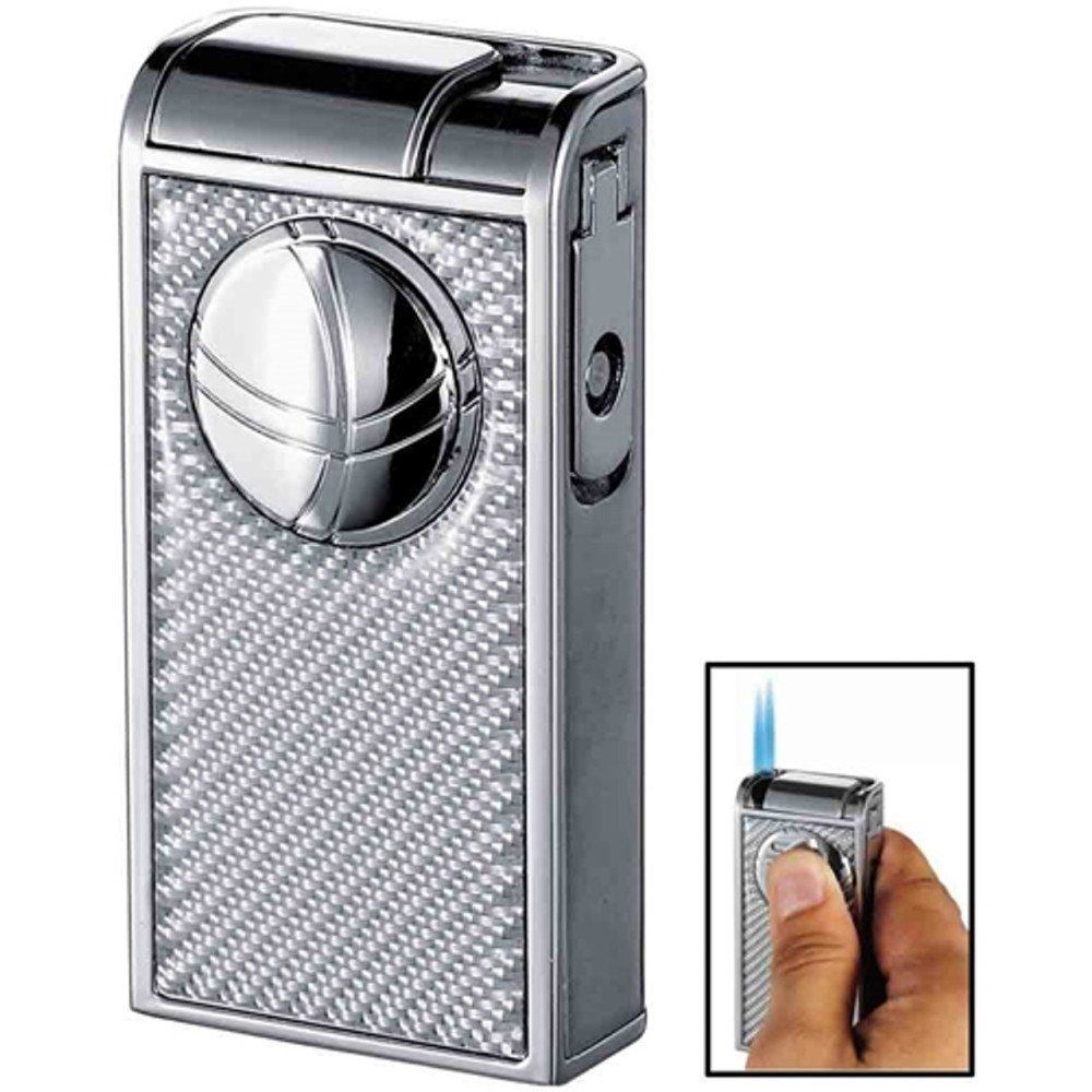 Infinity Double Jet White Carbon Fiber Chrome Cigar Lighter