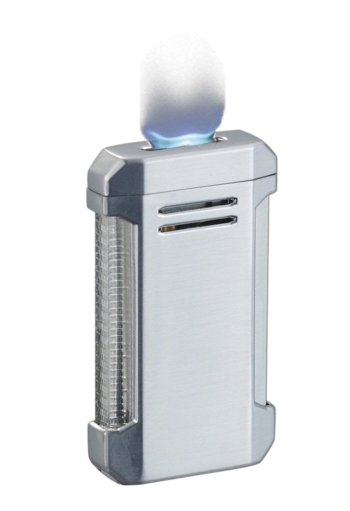 Vinson Flat Torch Flame Lighter with Cigar Punch - Silver