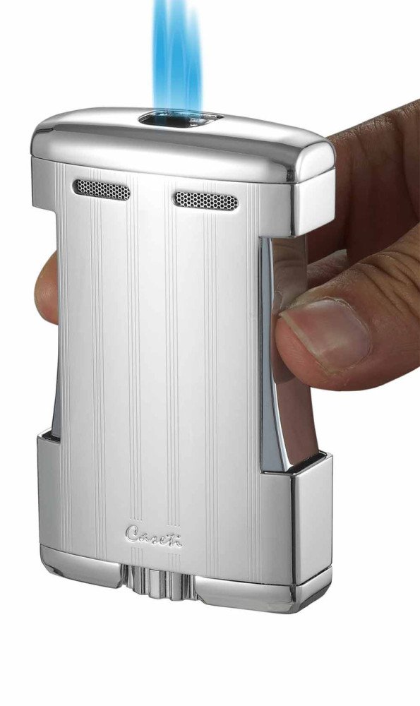 Caseti Sparta Triple Torch Flame Cigar Table Lighter Chrome Lines