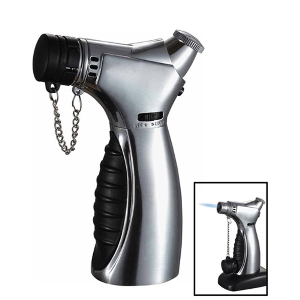 Cuire Chrome & Black Wind-Resistant Jet Flame Table Cigar Lighter